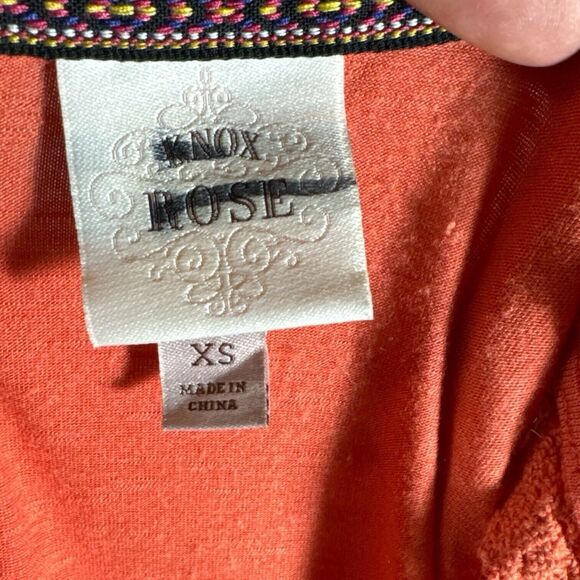 Knox Rose Boho Orange Embroidered Yoke Sleeveless Peasant Blouse Sz XS - Picture 6 of 6